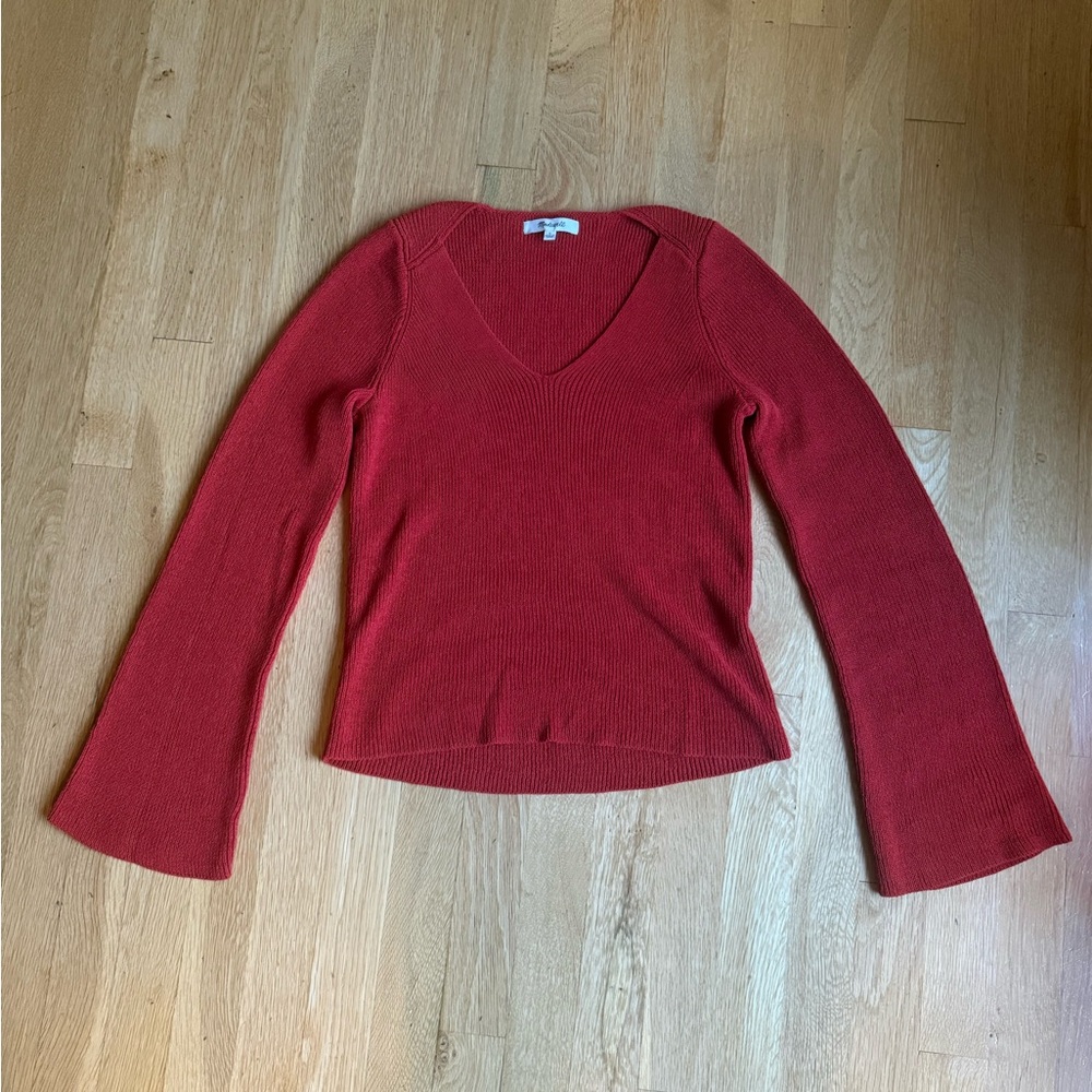 Madewell Red-Orange V-Neck Knit Sweater